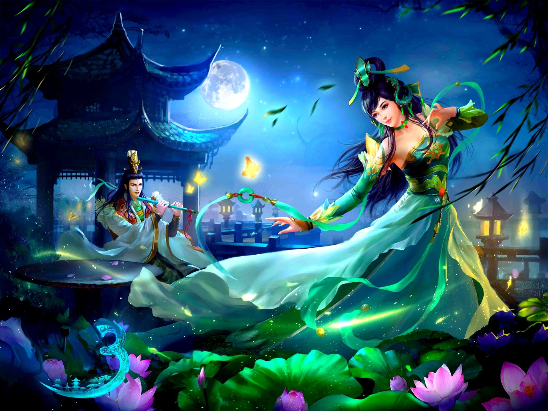 Download Lotus Moon Pagoda Dance Fantasy Woman Art
