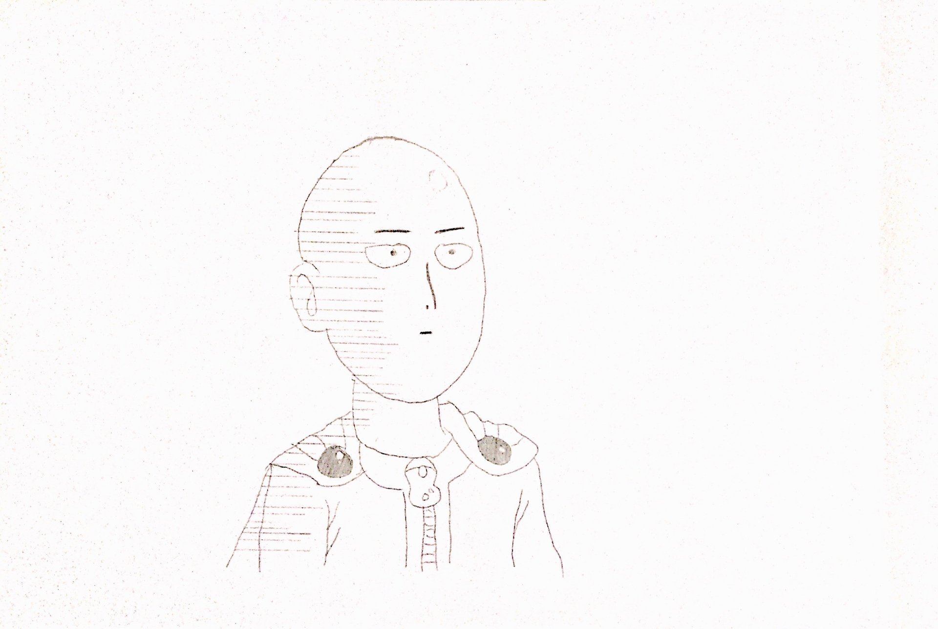Sketch of Saitama from the anime One-Punch Man, featuring his signature blank expression and hero costume details.