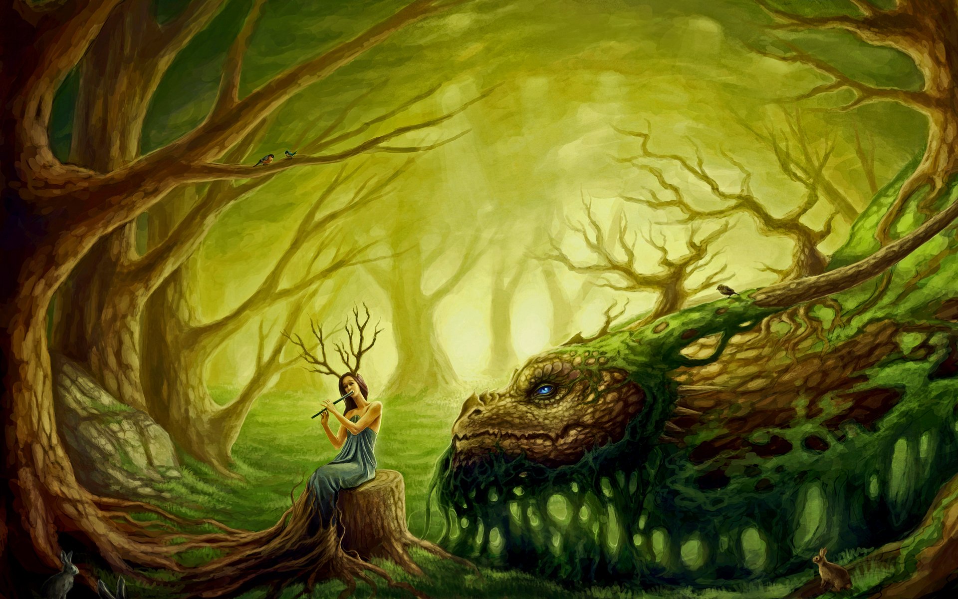 Download Dragon Flute Fantasy Woman Art