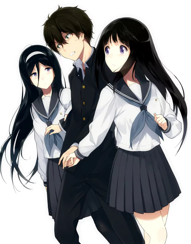 school uniform Hōtarō Oreki Fuyumi Irisu Eru Chitanda Anime Hyouka Image