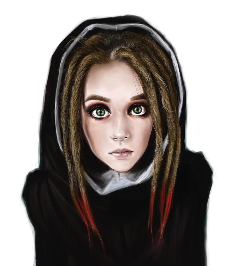 green eyes hood dreadlocks painting woman artistic Image