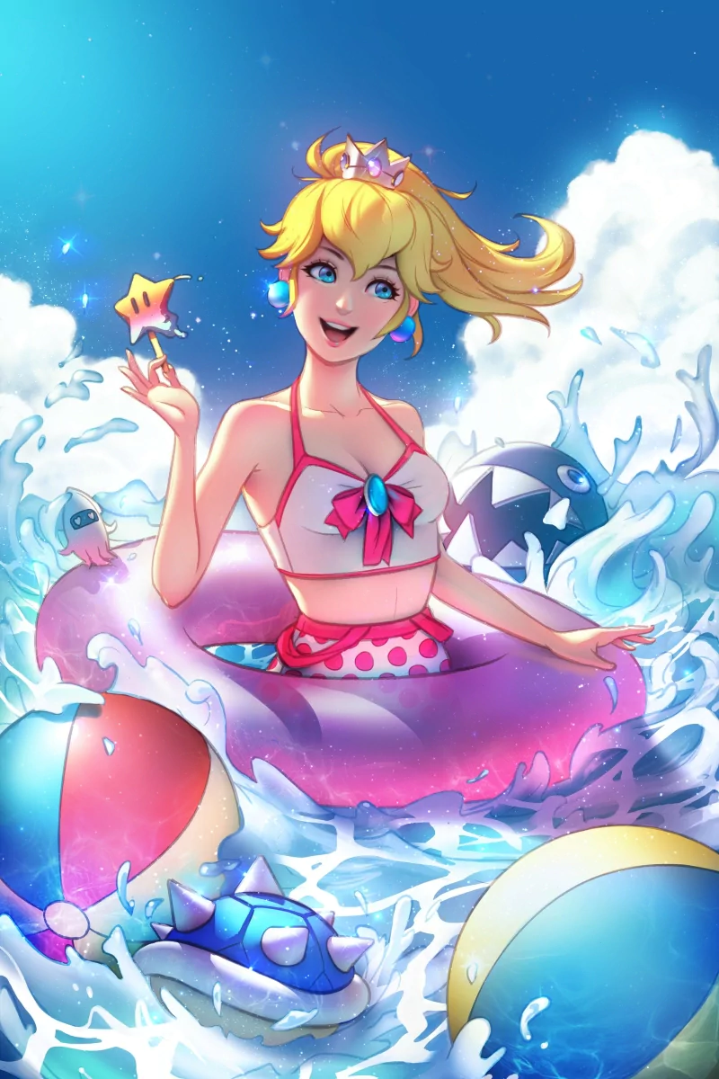 blue eyes blonde Princess Peach video game Mario Image