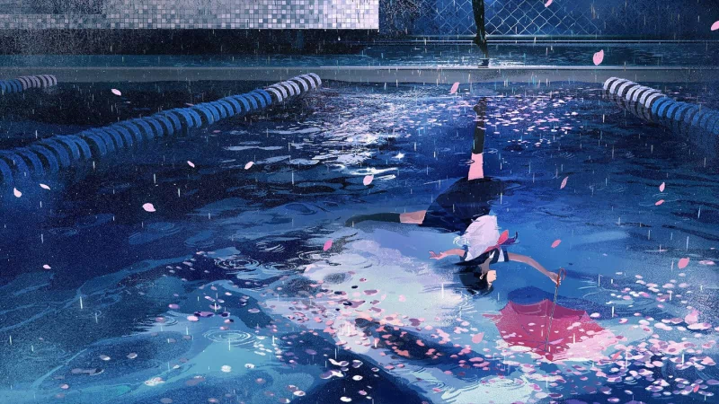 petal spring pool umbrella Anime girl anime girl Spring Anime Image