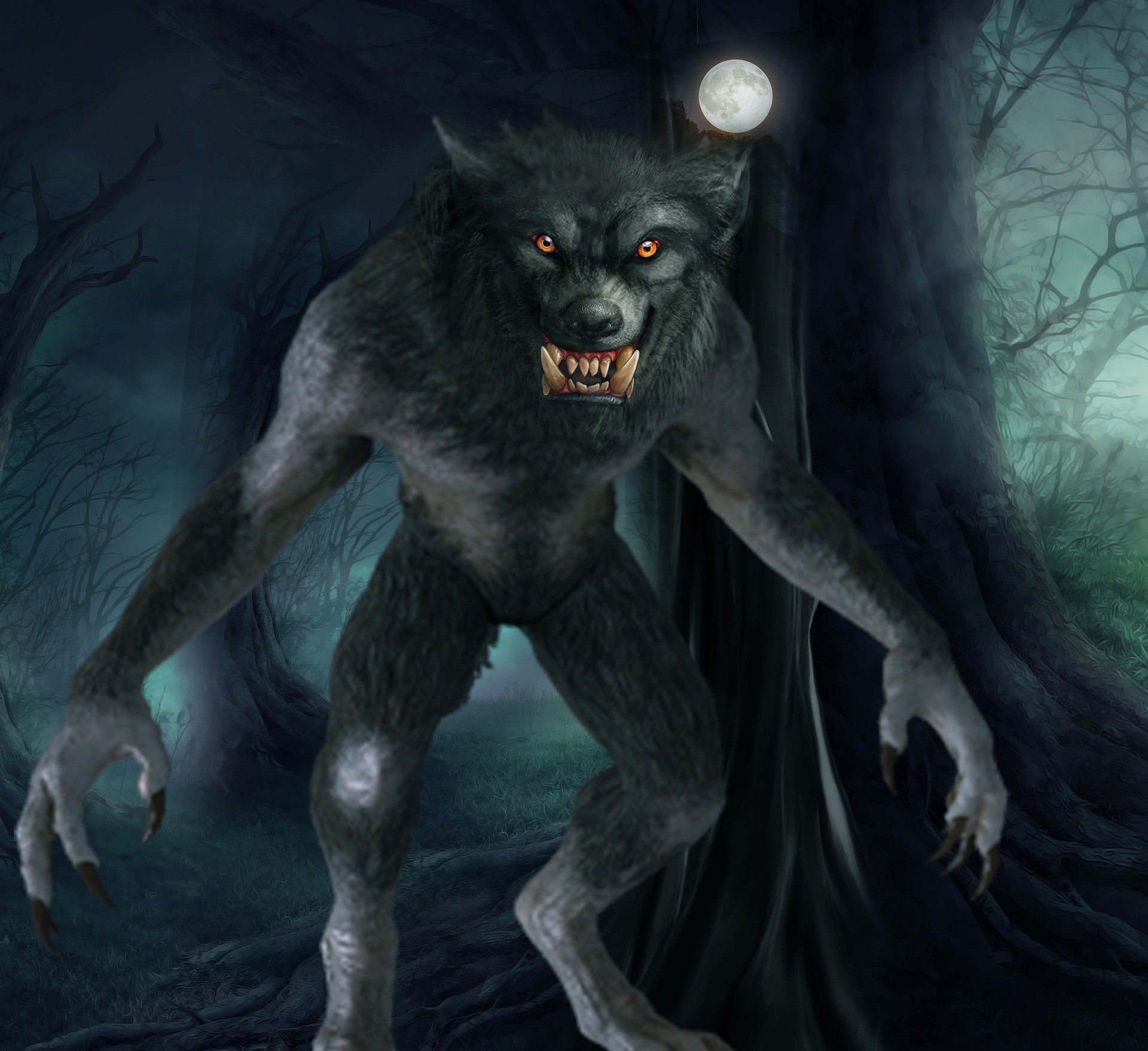 Creepy Werewolf on a Full Moon Night