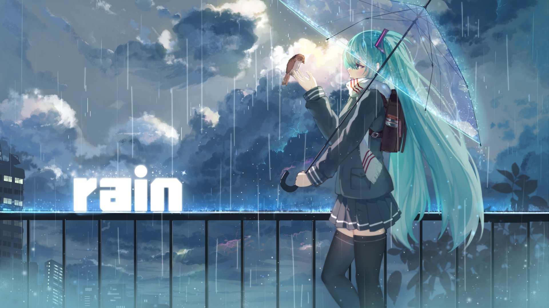 Download Long Hair Umbrella Rain Hatsune Miku Anime Vocaloid Rain Anime Art