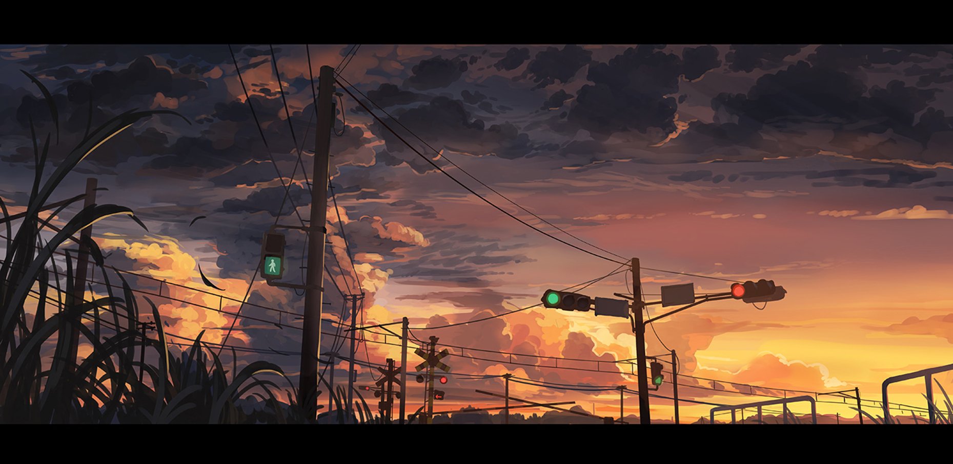 Download Sunset Evening Traffic Light Cloud Sky Anime Original Anime Sunset Sky Anime Art