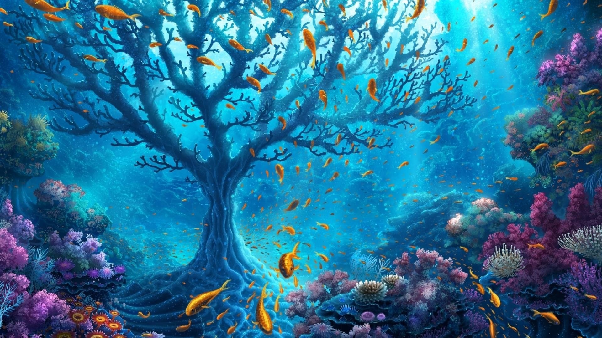 Download Tree Plant Reef Coral Fish Ocean Underwater Fantasy Animal Fantasy Animal Art