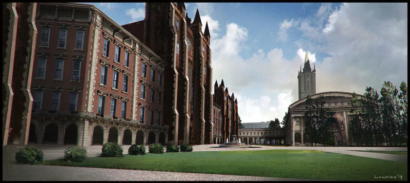 sky cloud tree building academy Anime Original Sky Anime Image