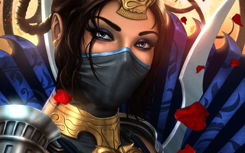 Kitana (Mortal Kombat) woman warrior oriental face brown hair blue eyes fantasy video game Mortal Kombat Image