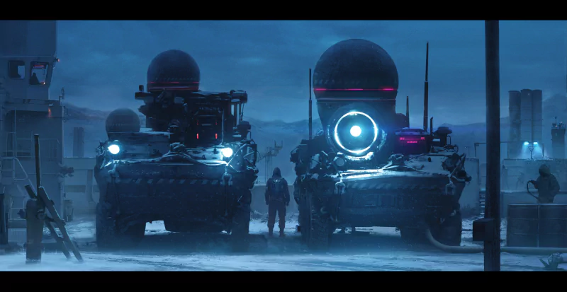 sky night light machine gun armored vehicle military Sci Fi Image