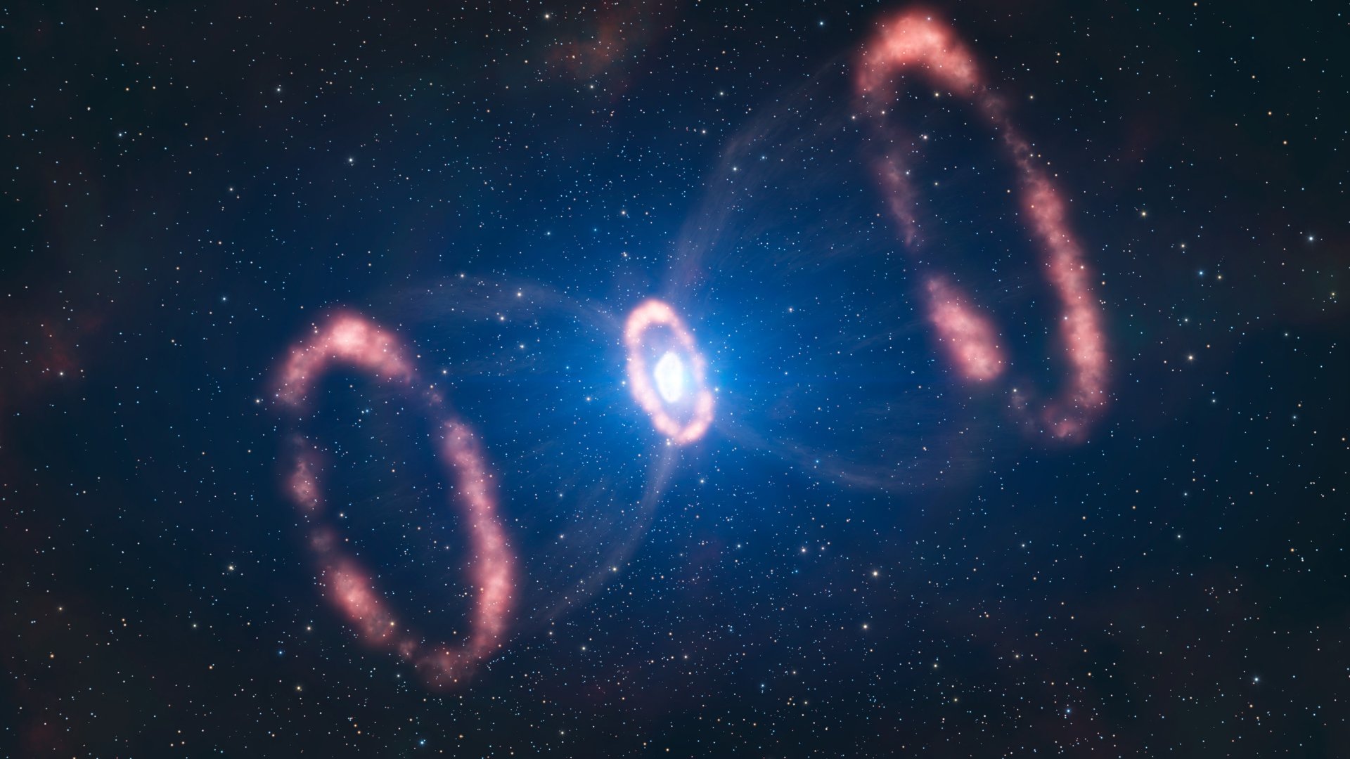 A stunning sci-fi depiction of a supernova, showcasing vibrant rings of gas and dust radiating from a bright central explosion in the vastness of space.