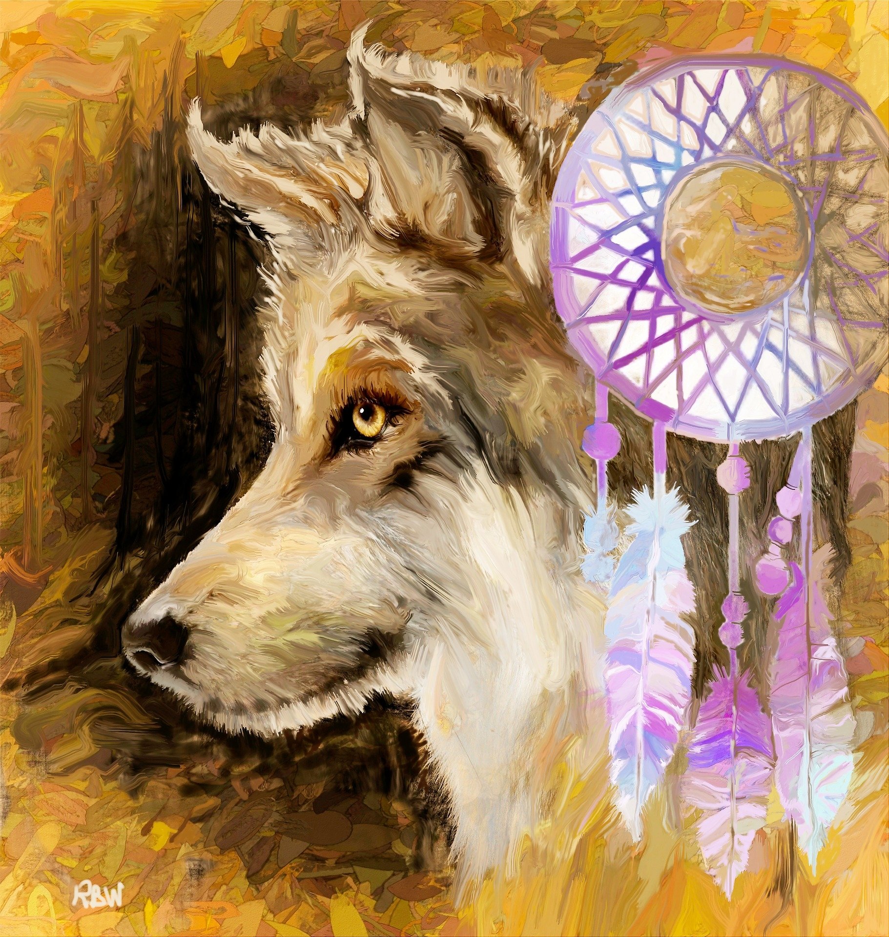 Download Dreamcatcher Wolf Painting Animal Artistic Art