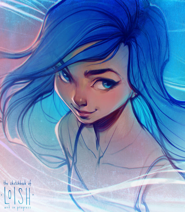 Radiant Smile: Portrait of a Blue-Haired Muse with Sparkling Blue Eyes