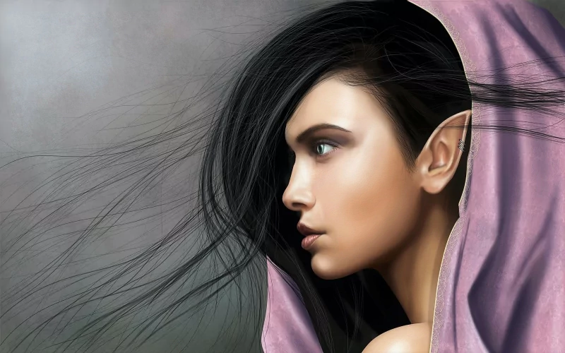 hood black hair fantasy elf Image