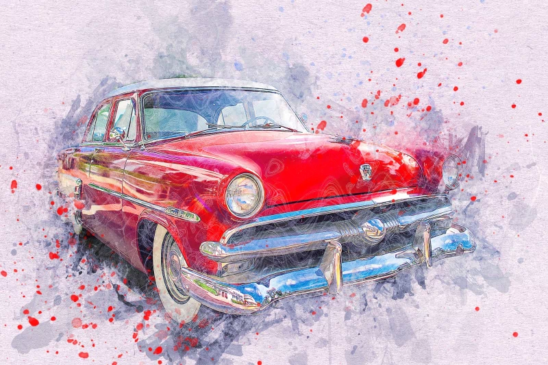  Old Red Ford done in Watercolor and Paint Splash by ractapopulous