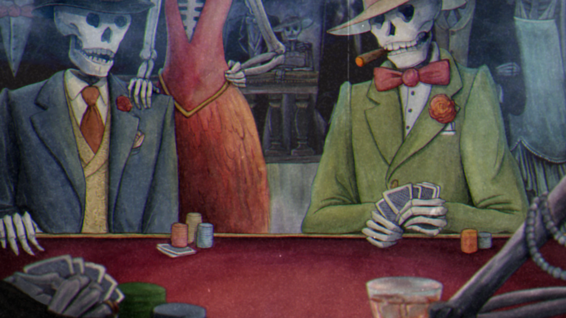 Skeletons playing cards