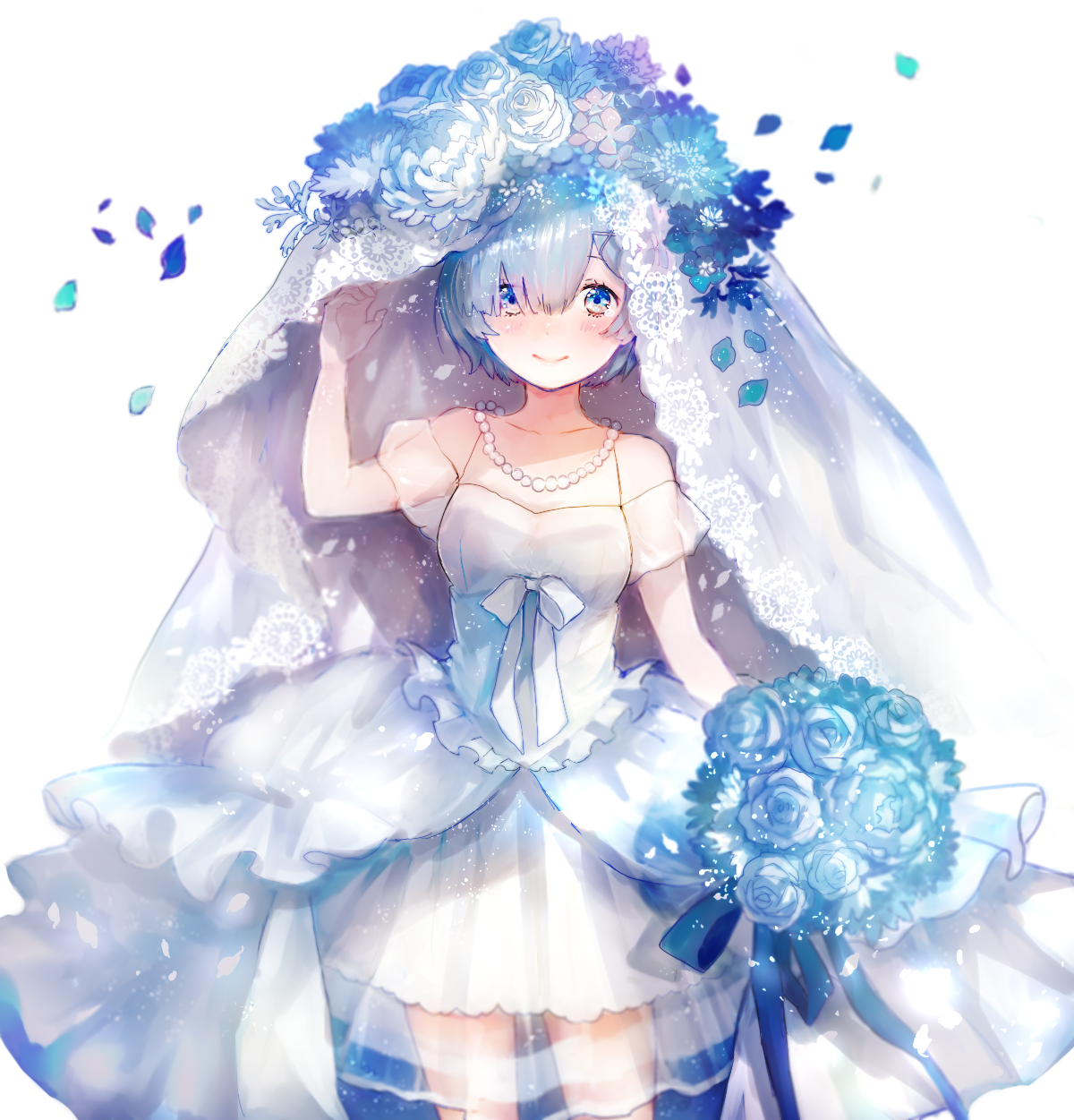 Download Bouquet Flower Blue Eyes Blue Hair Rem (Re:ZERO) Anime Re:Zero - Starting Life In Another World Art