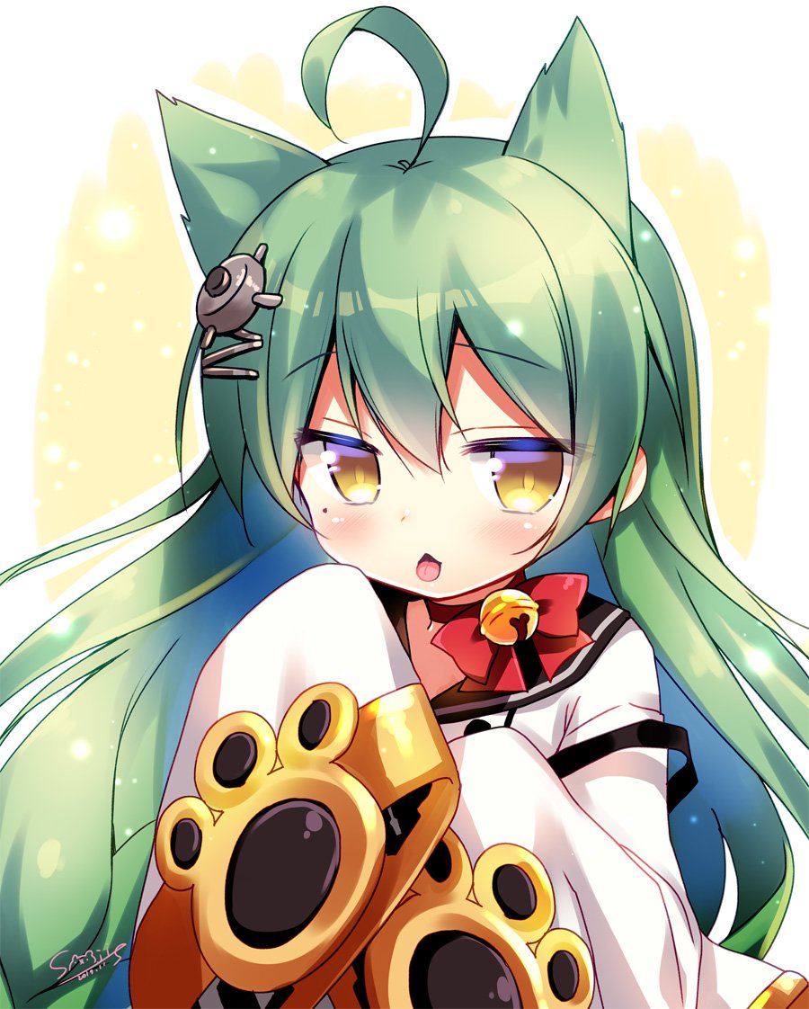 Download Animal Ears Yellow Eyes Green Hair Akashi (Azur Lane) Anime Azur Lane Art
