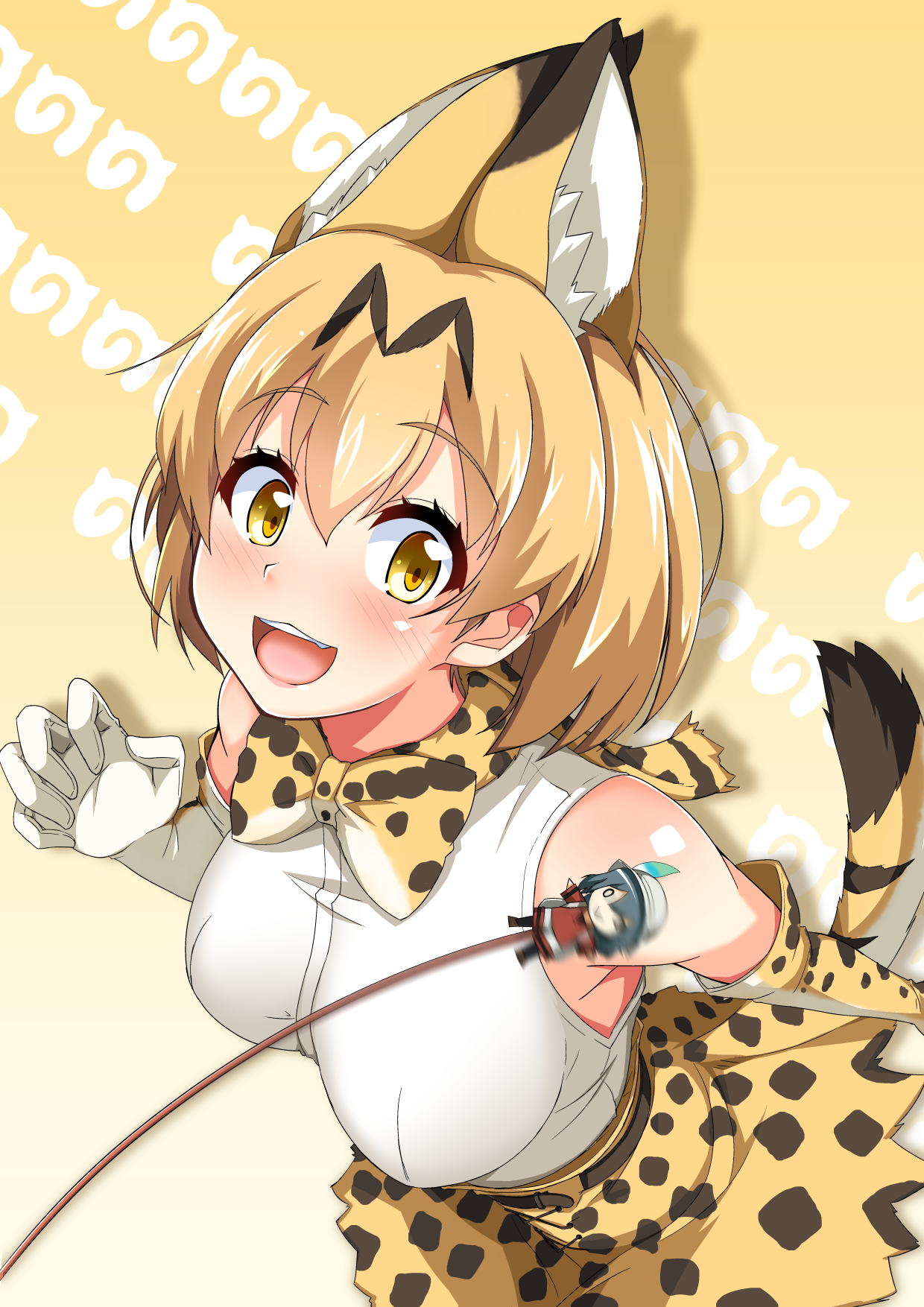 Download Skirt Bow Tie Tail Animal Ears Yellow Eyes Serval (Kemono Friends) Anime Kemono Friends Art