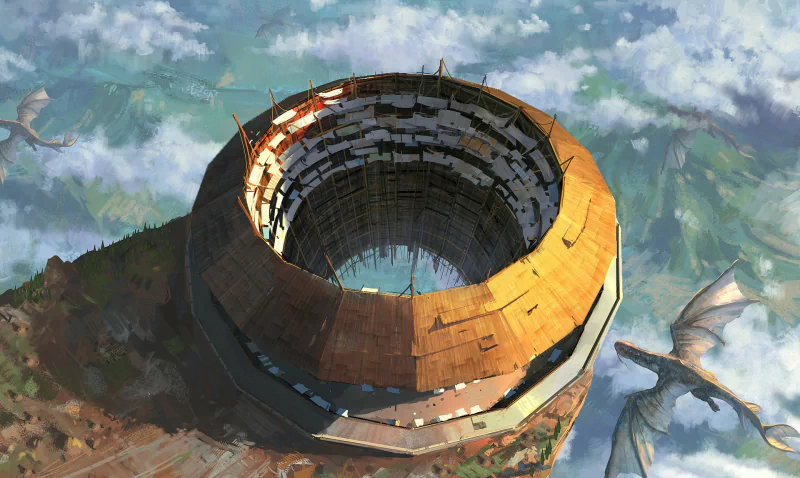 cloud scenery building cliff dragon Anime Original Image