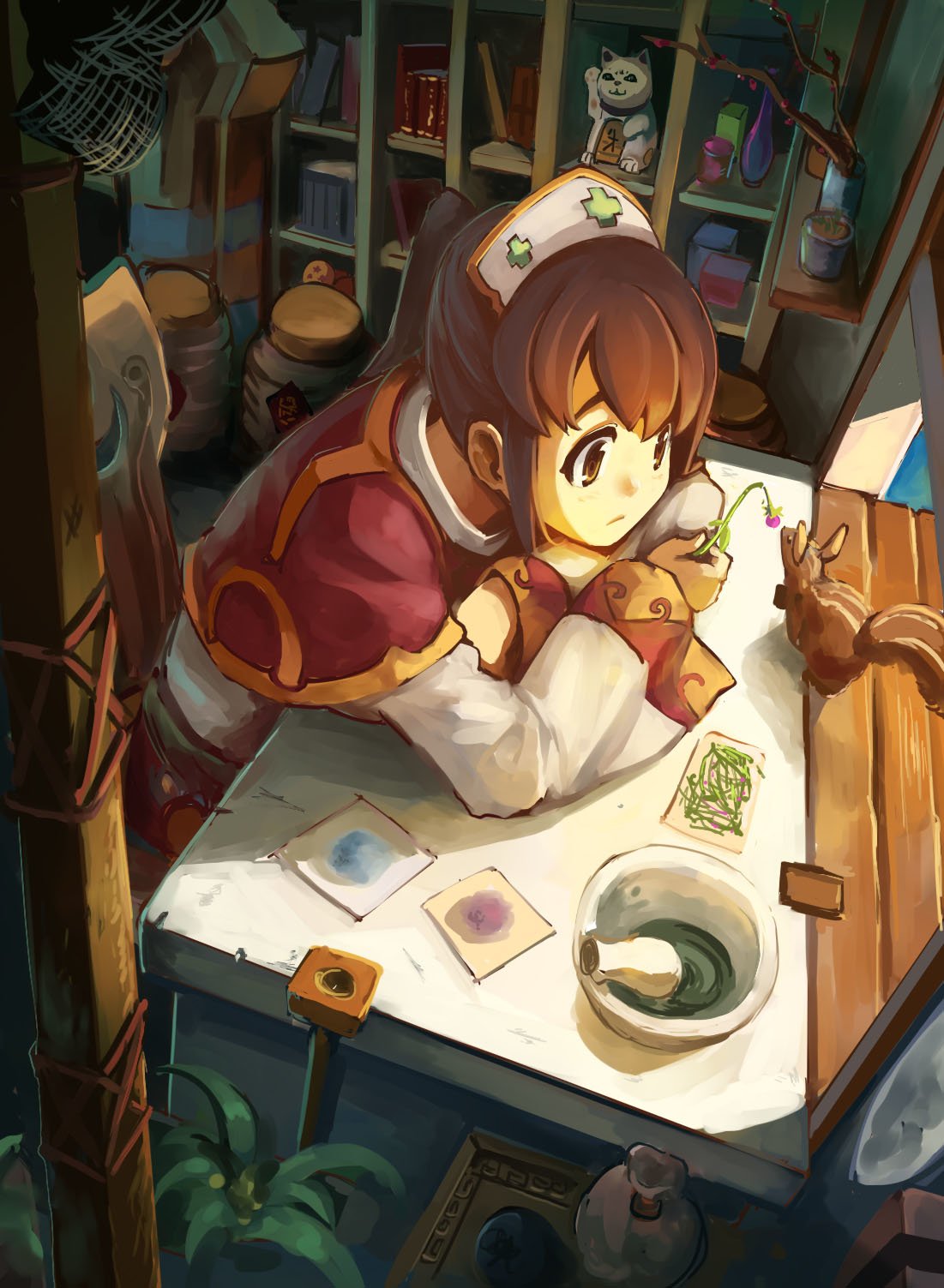 Download Brown Eyes Brown Hair Desk Anime Original Art