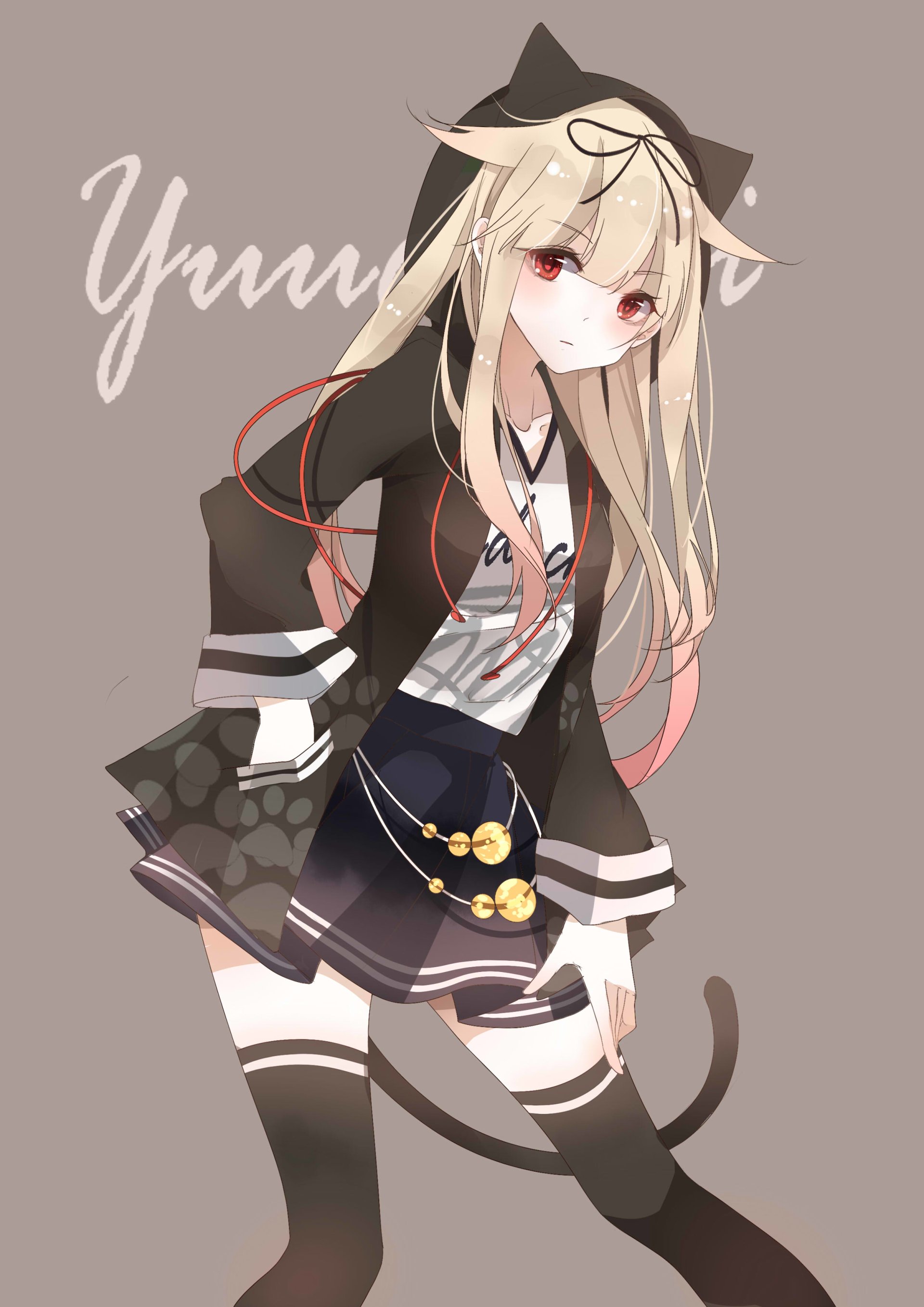 Download Tail Skirt Long Hair Red Eyes Yuudachi (Kancolle) Anime Kantai Collection Art