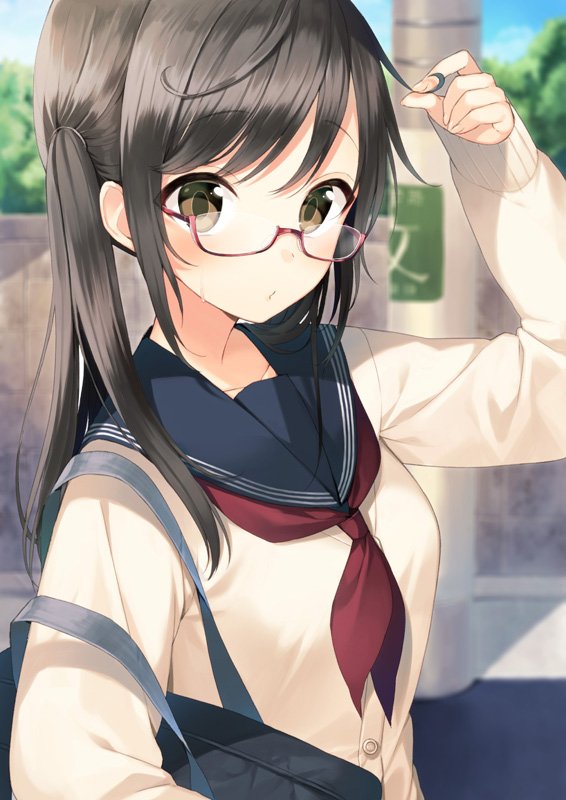 Download Black Hair Uniform Glasses Anime Original Art