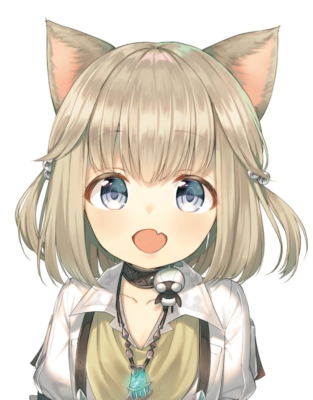 Chibi-style illustration of Khloe Aliapoh from Final Fantasy XIV with short hair, animal ears, and a cheerful expression.