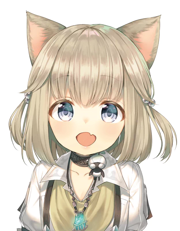 Chibi-style illustration of Khloe Aliapoh from Final Fantasy XIV with short hair, animal ears, and a cheerful expression.