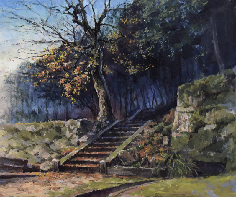 leaf tree stairs scenery Anime Original Image