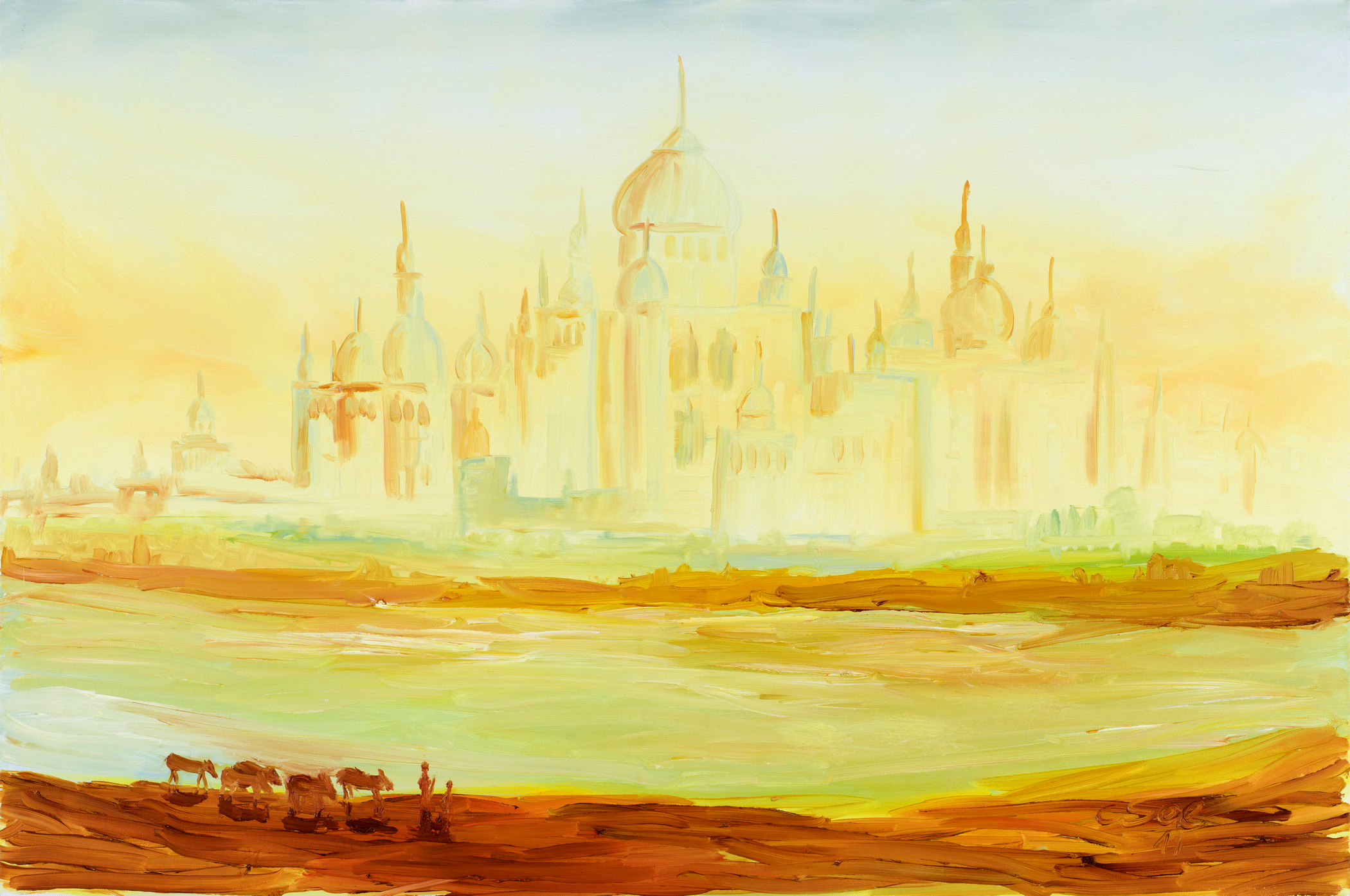Yellow Taj Mahal oil painting Dil Patanga by Christian Seebauer