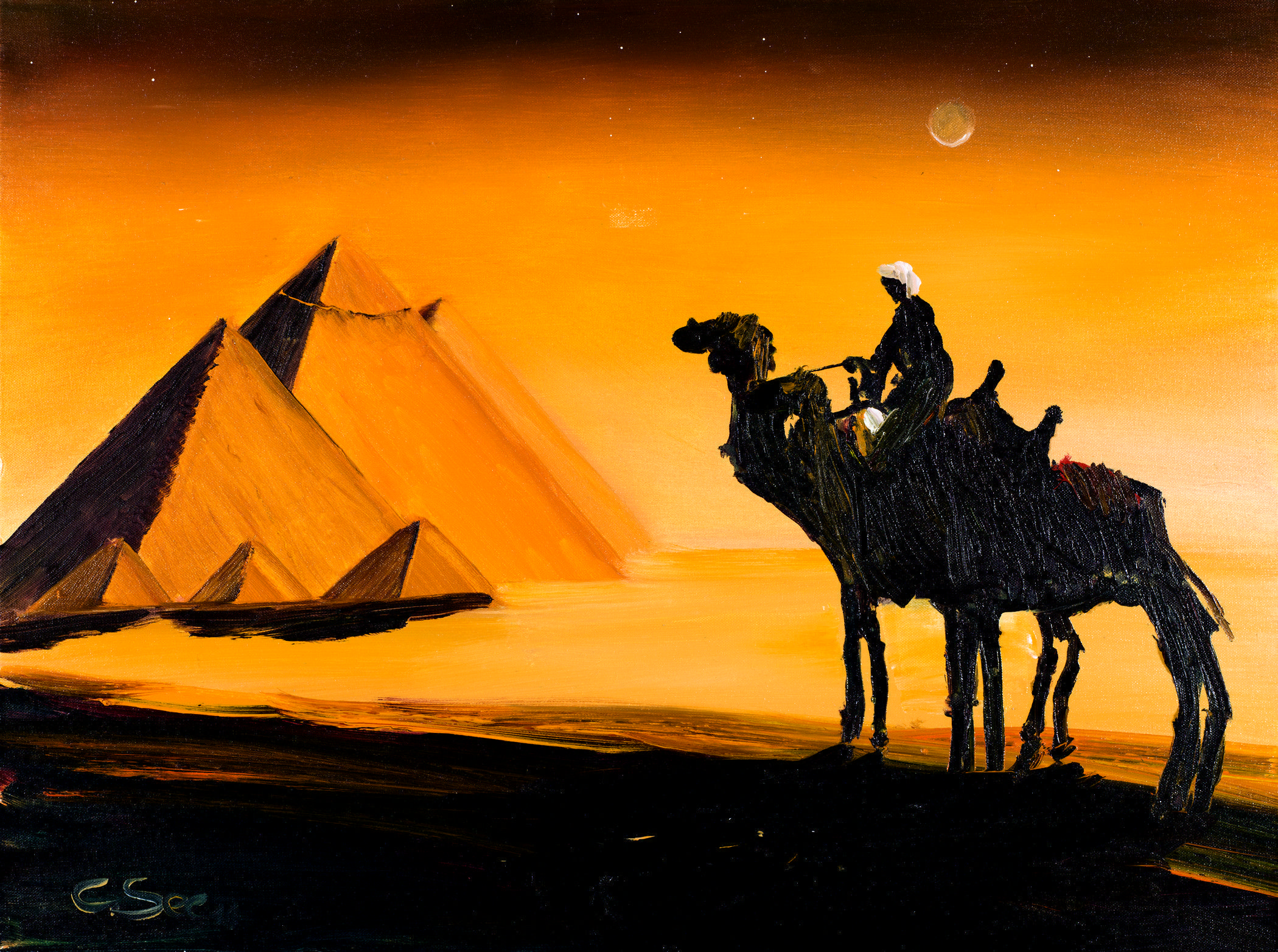 The pyramids of Giza in Egypt oil painting by Christian Seebauer