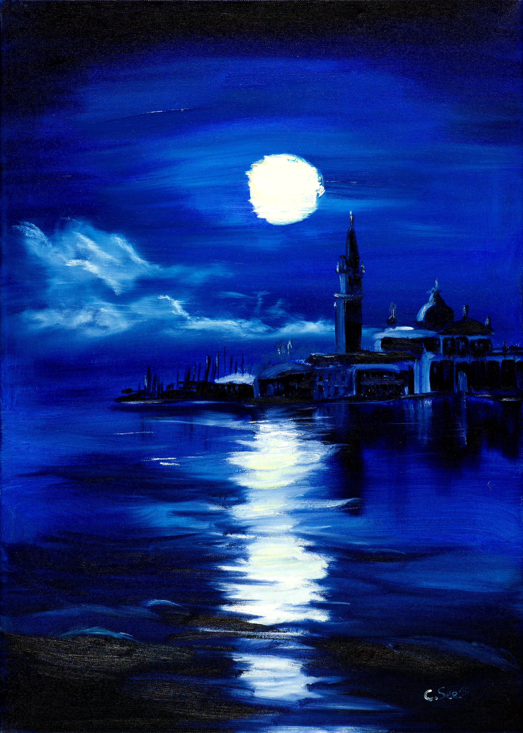San Giorgio in Venice in the full moon by Christian Seebauer