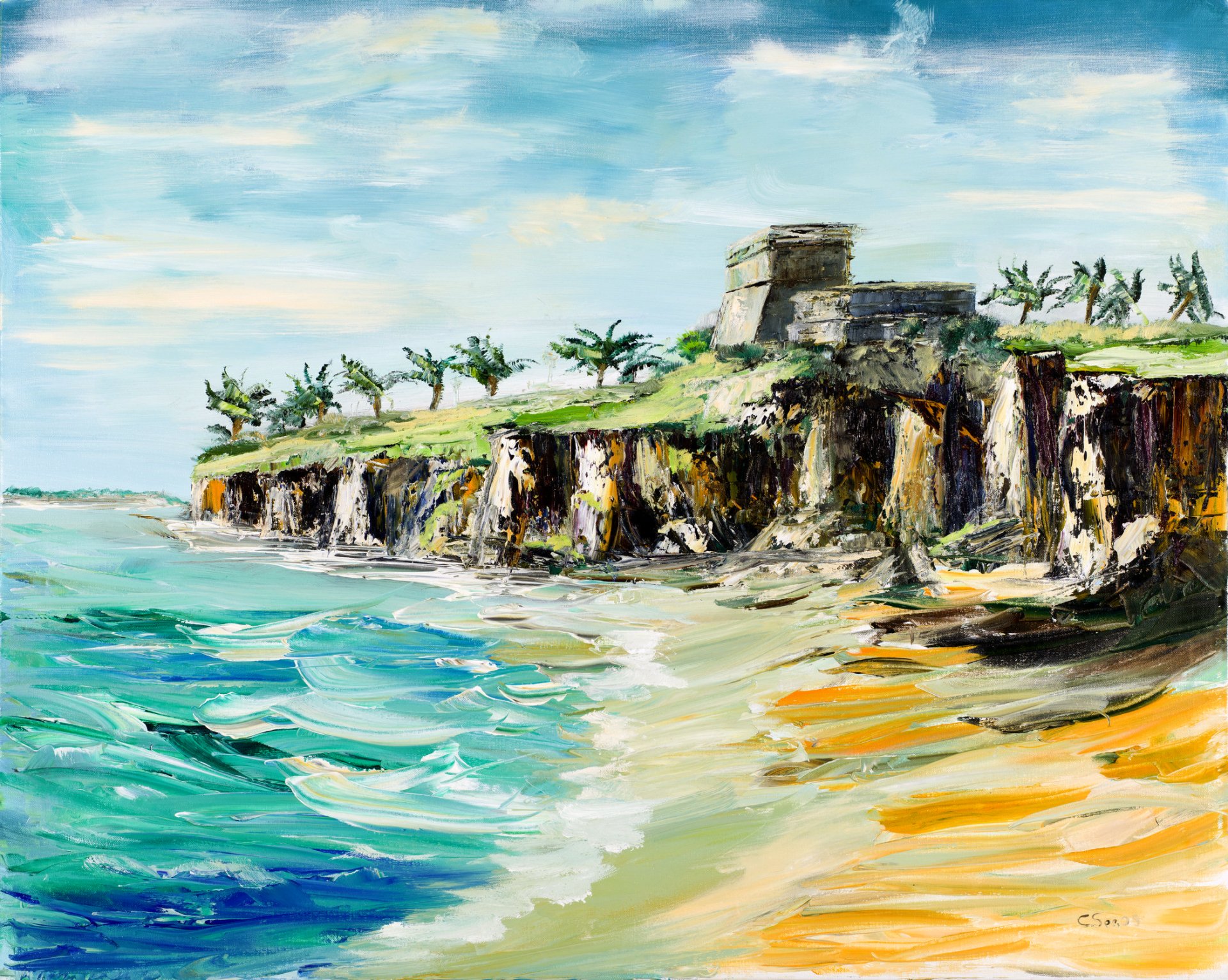 Download Tulum Coast Ocean Mexico Artistic Oil Painting Art