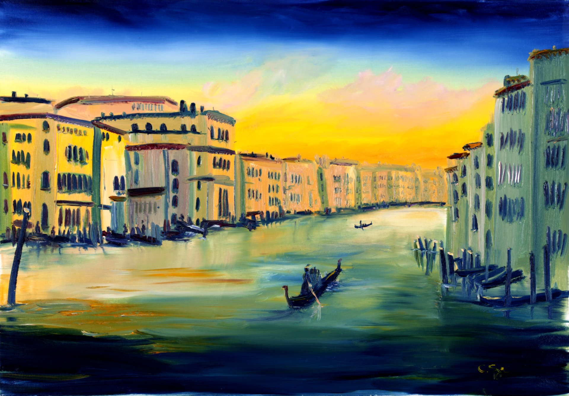 Download Impressionism Gondola Grand Canal Venice Artistic Oil Painting Art