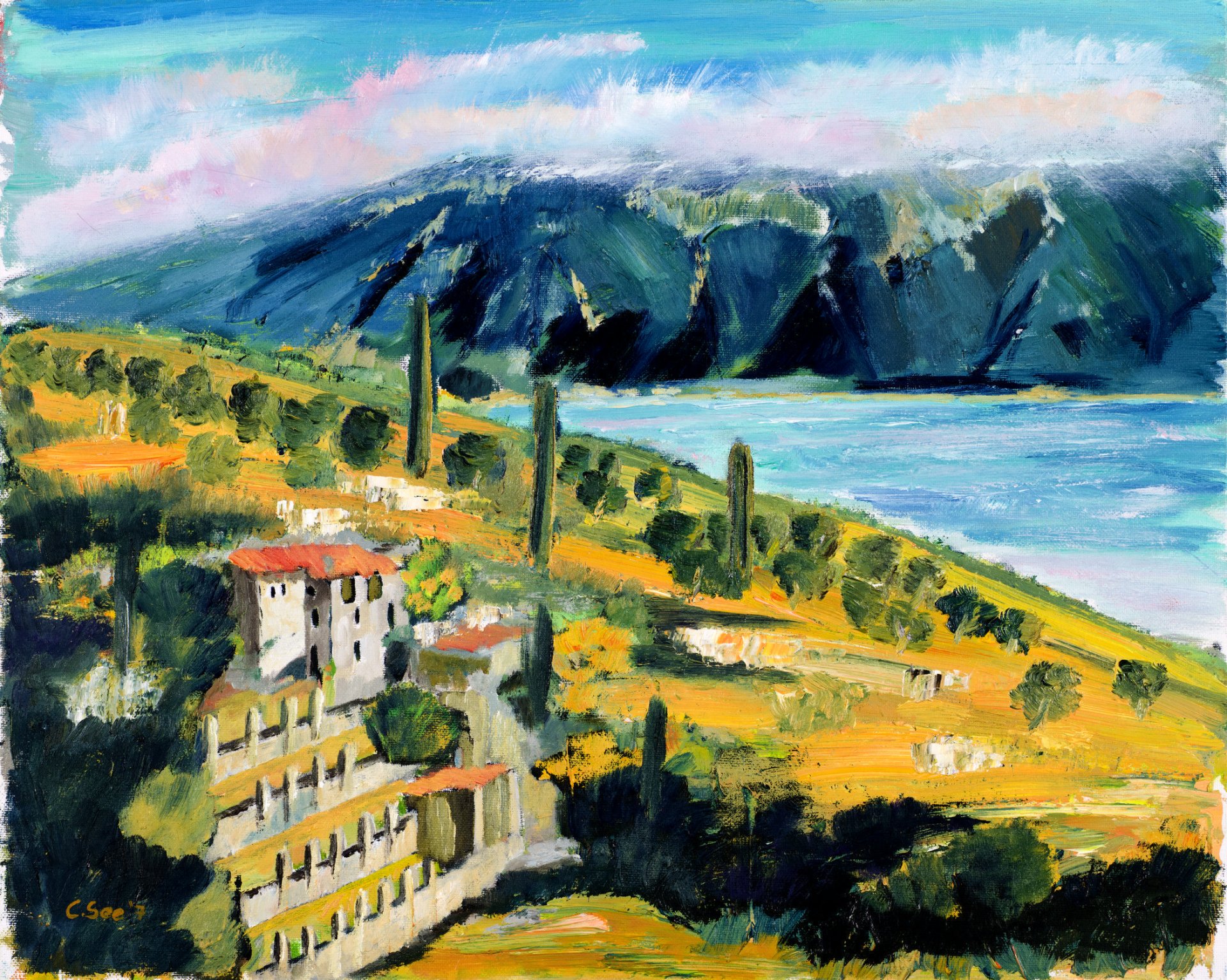 Download Italy Monte Baldo Lake Garda House Limonaia Artistic Oil Painting Art