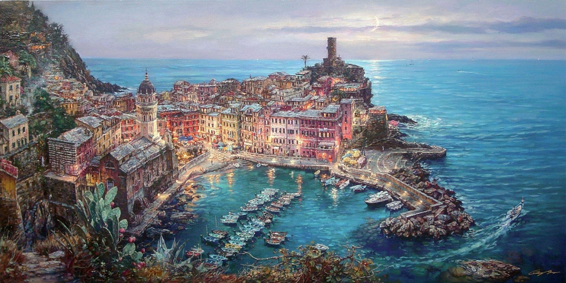 Download Colorful Italy Vernazza Artistic Painting Art