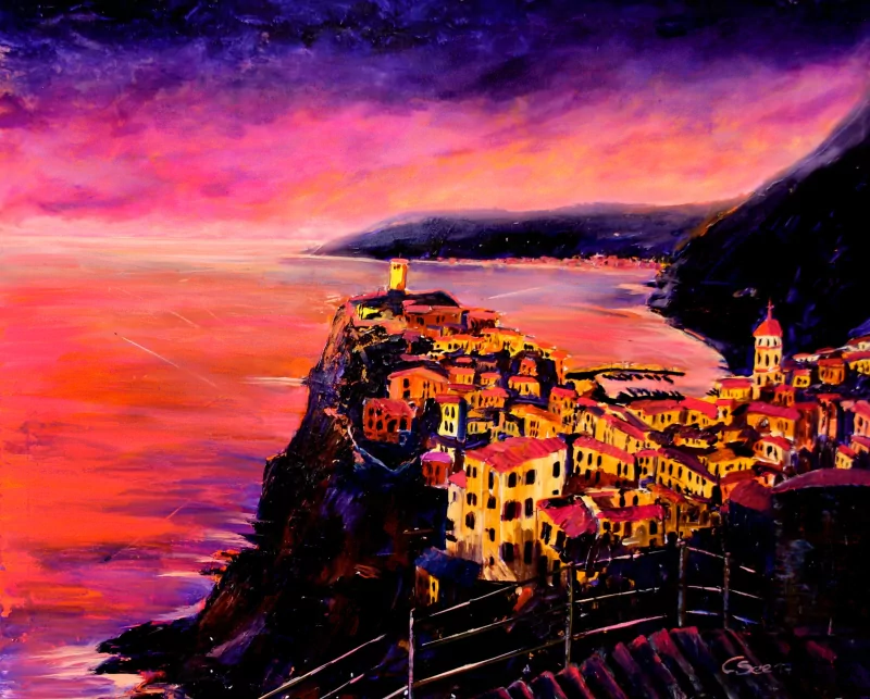  Vernazza Cinque Terre oil pianting, Italy by Christian Seebauer