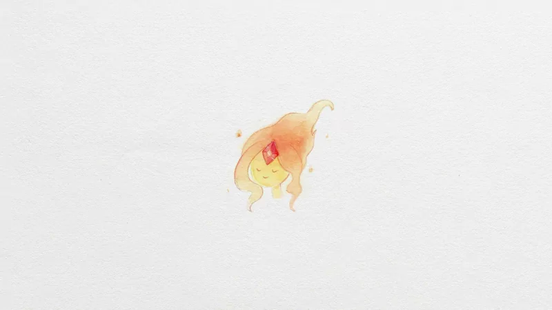 Minimalist illustration of a small orange-red flame creature with a simple face and gem-like mark, from the TV show Adventure Time, set against a plain white background.