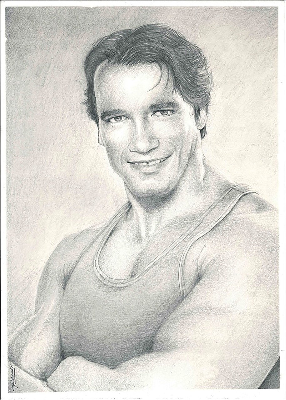 Pencil Drawing of Arnold Schwarzenegger by Carlos Gabriel Morales Toro