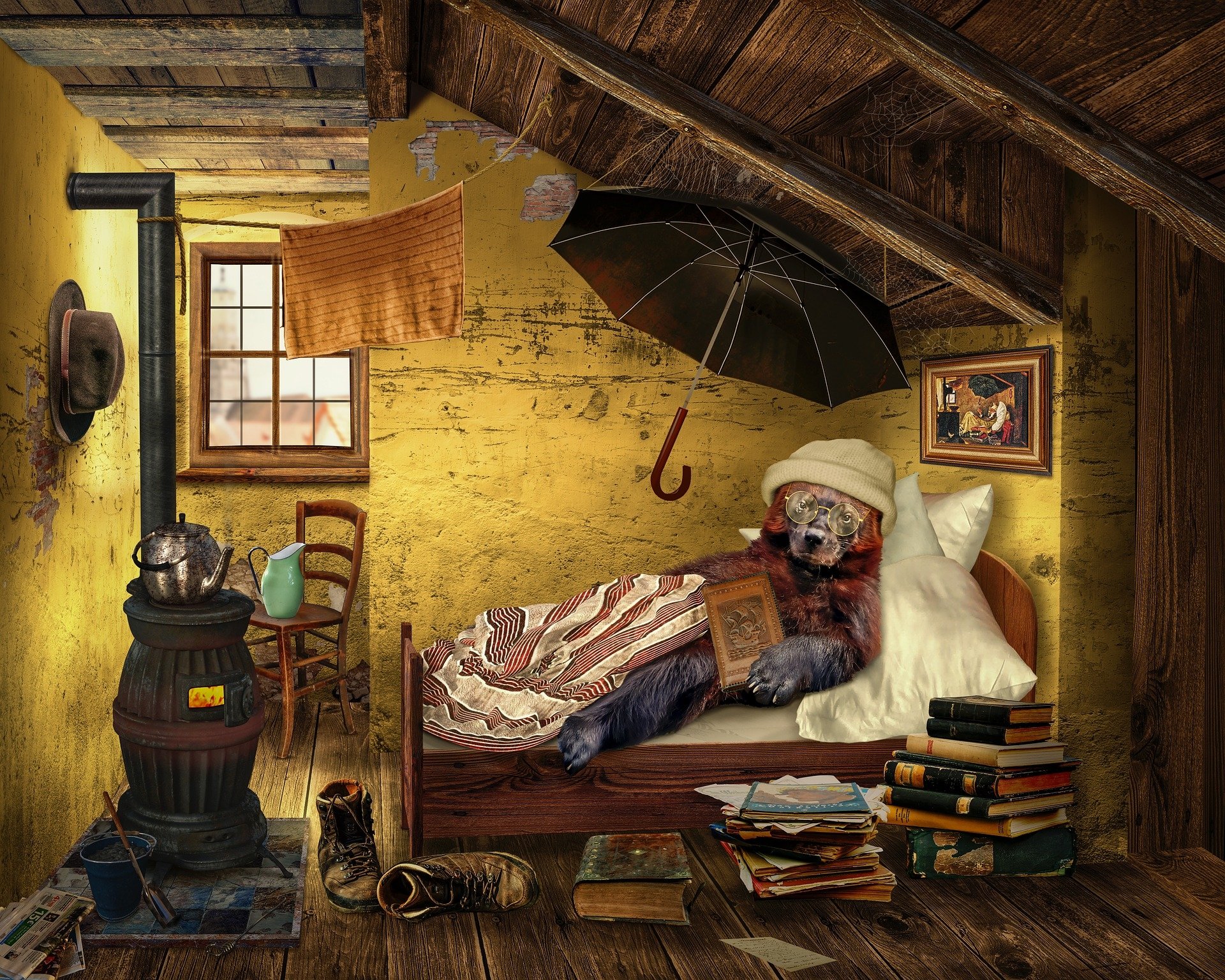 Download Book Umbrella Bed Room Bear Fantasy Animal Fantasy Animal Art