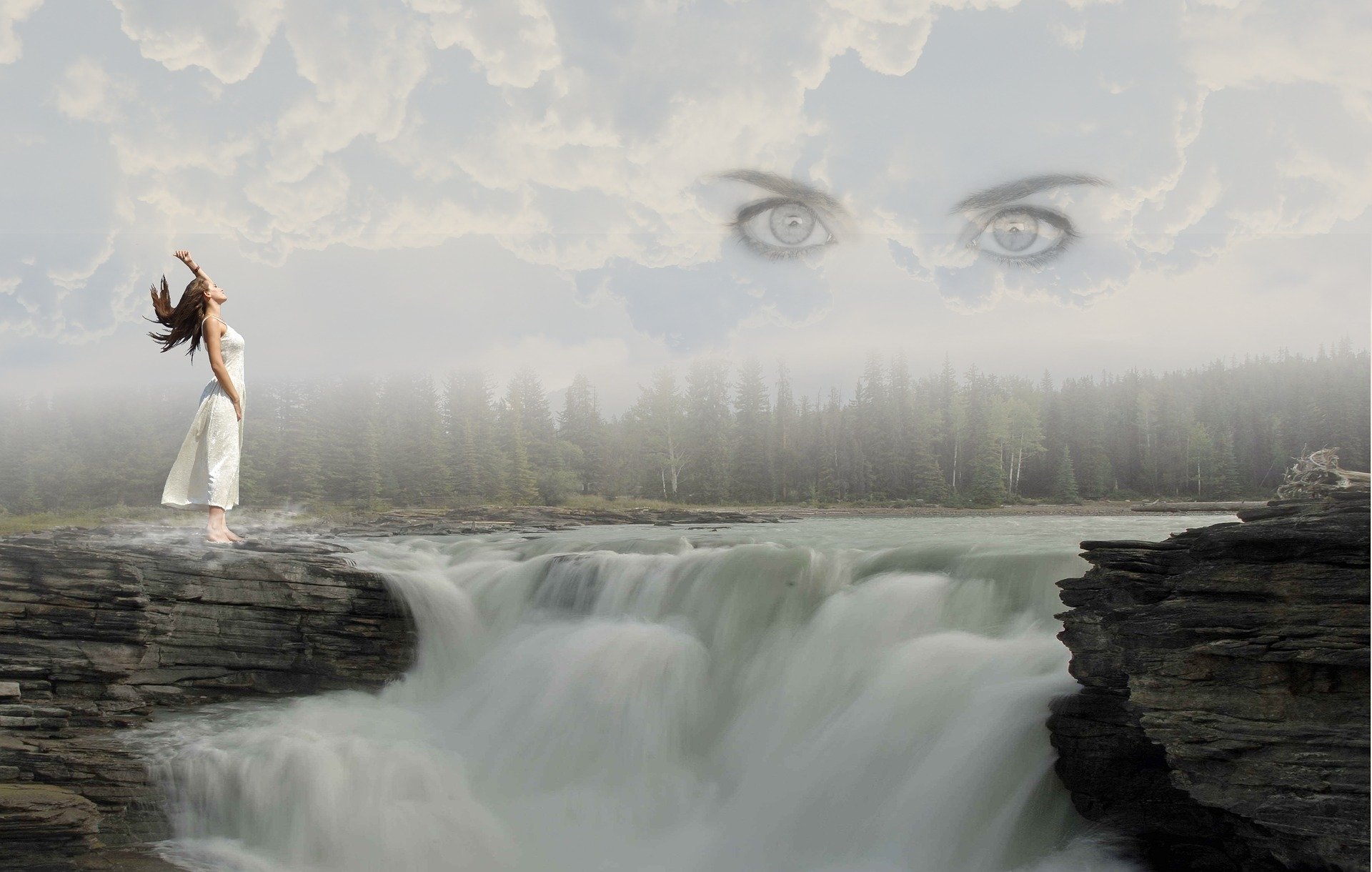 Download Eye Cloud Forest Waterfall Fantasy Artistic Art