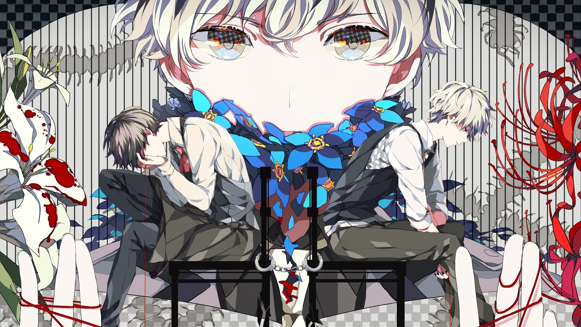 An artistic portrayal of Ken Kaneki from *Tokyo Ghoul:re*, featuring a dramatic composition with intricate details and vibrant colors, emphasizing his inner conflict and transformation.