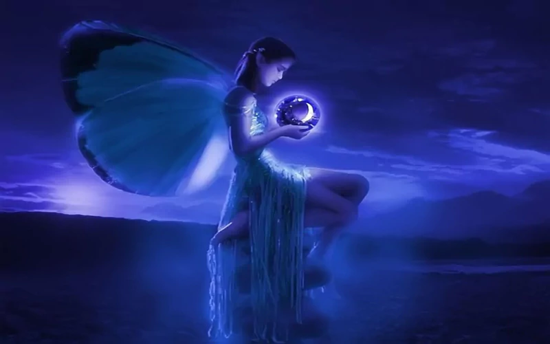 night crystal ball wings blue fantasy fairy Image