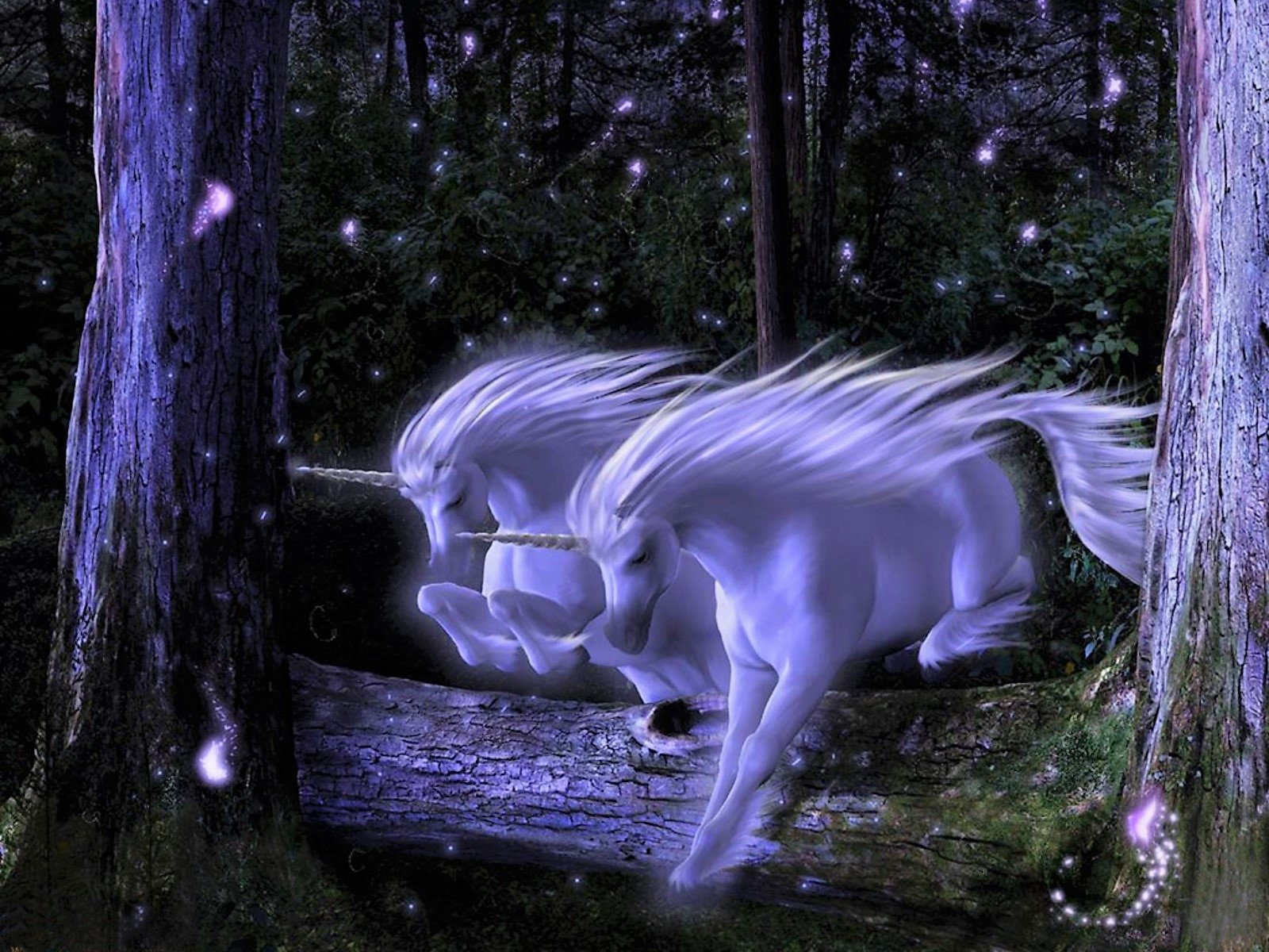 Download Fantasy Log Forest Unicorn Art