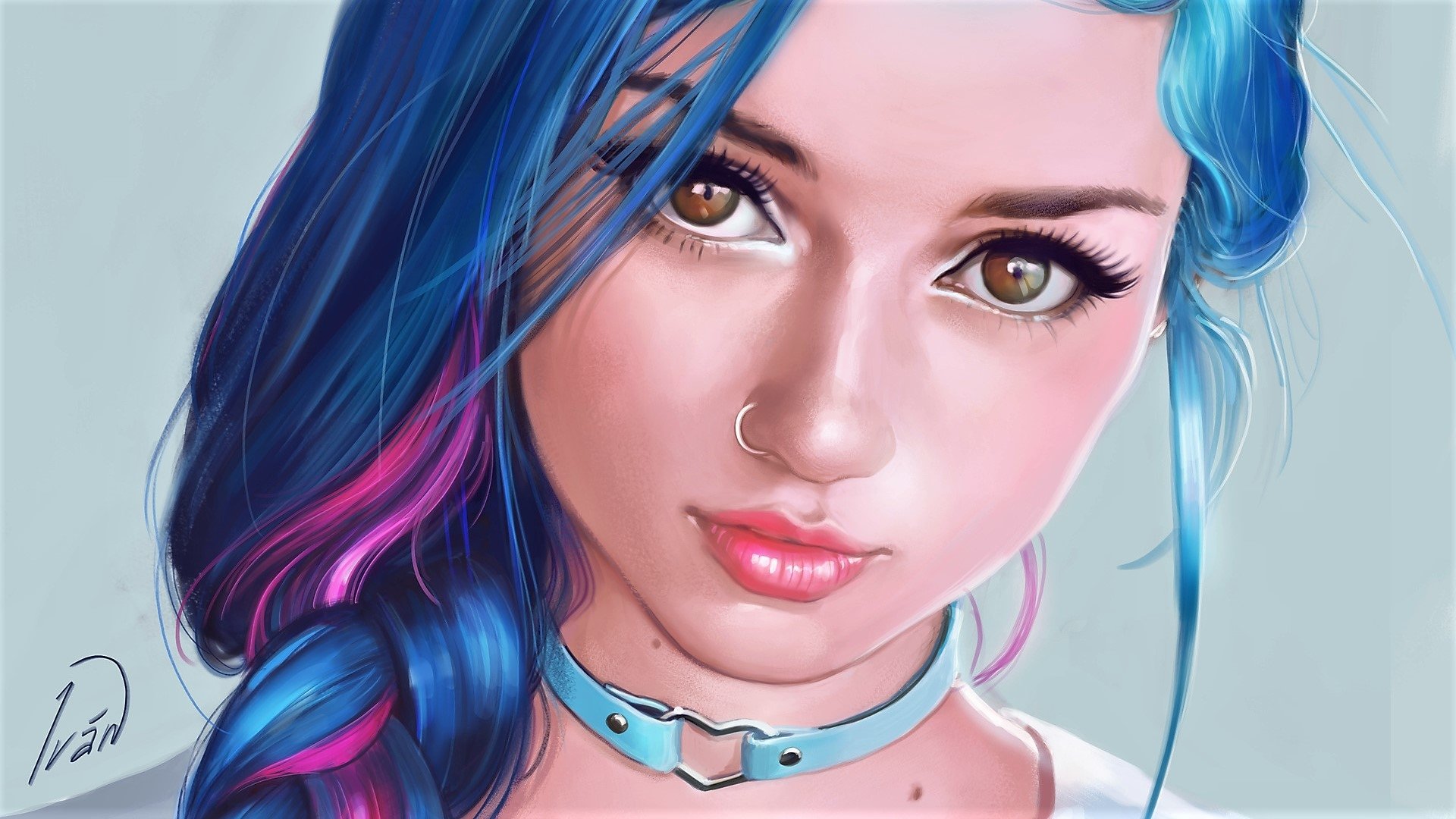 Download Nose Ring Blue Hair Fantasy Woman Art