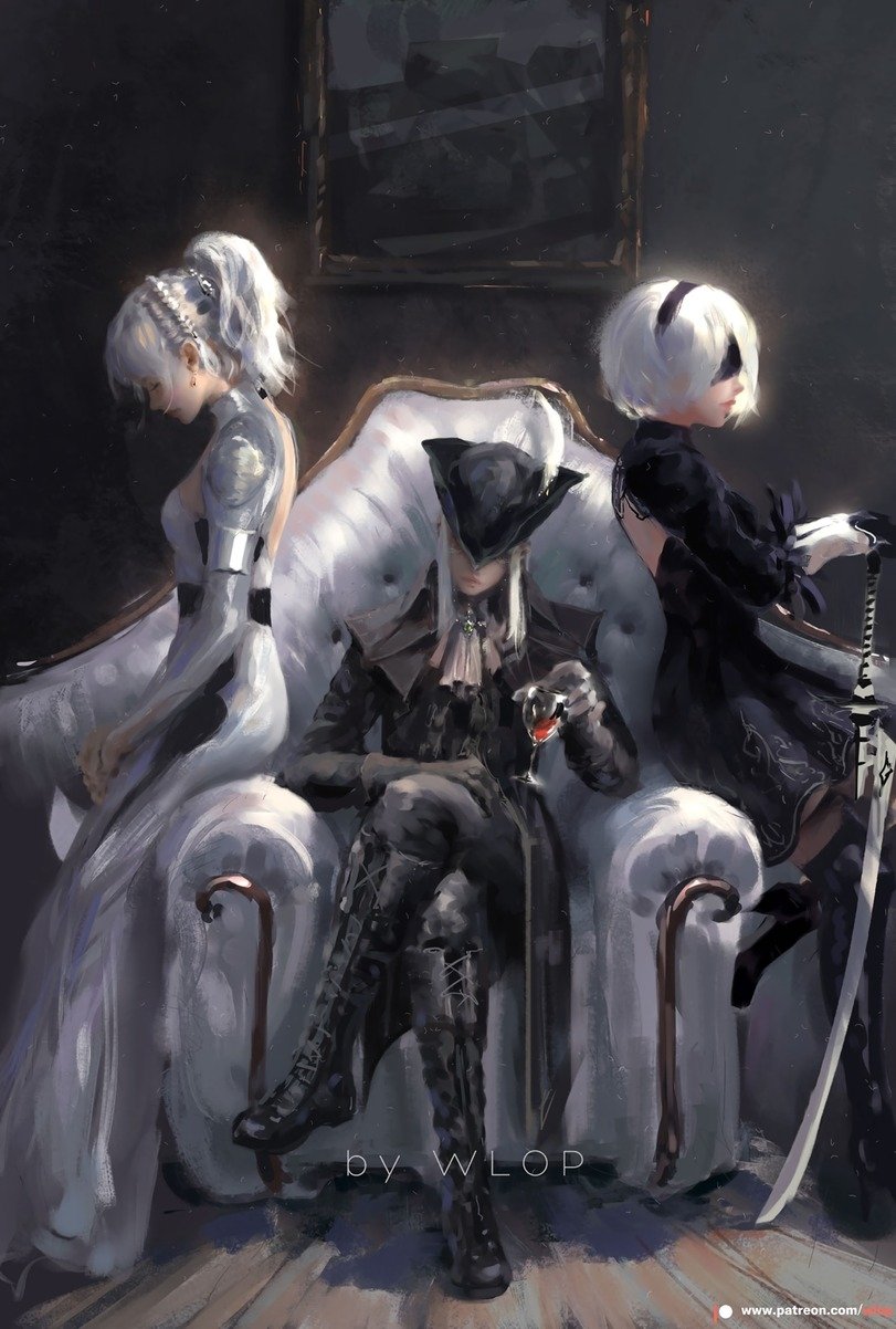 Download NieR: Automata Final Fantasy XV Bloodborne Lady Maria (Bloodborne) YoRHa No.2 Type B Lunafreya Nox Fleuret Video Game Crossover Art