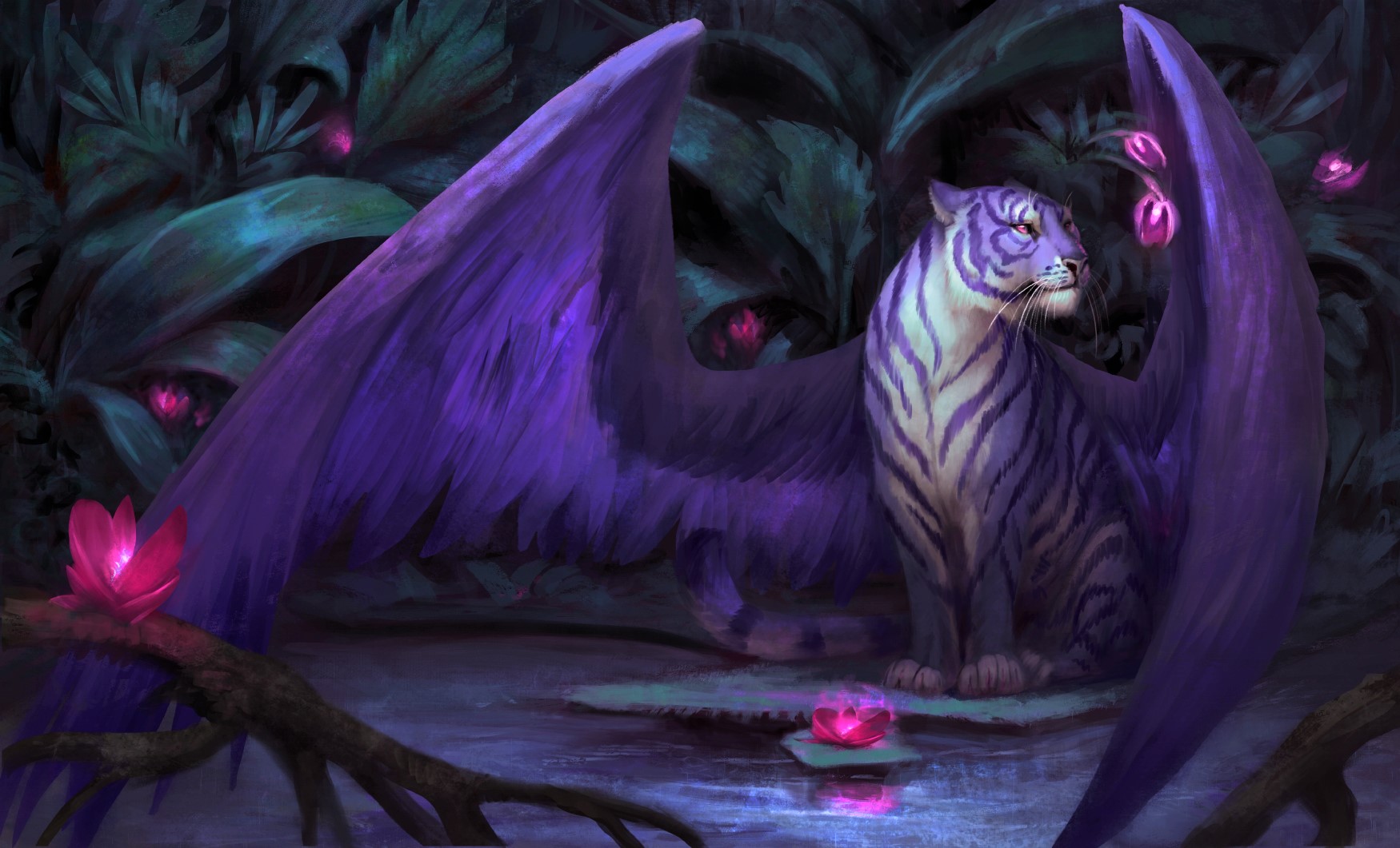 Winged Purple Tiger in Enchanted Forest by Jade Mere