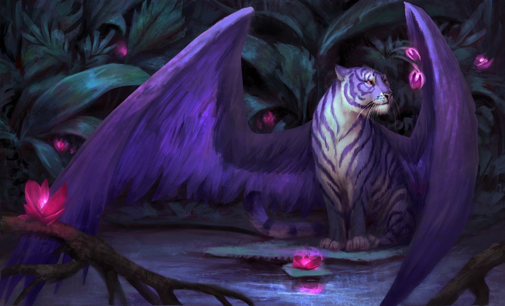 Download Wings Lotus Purple Fantasy Tiger Art