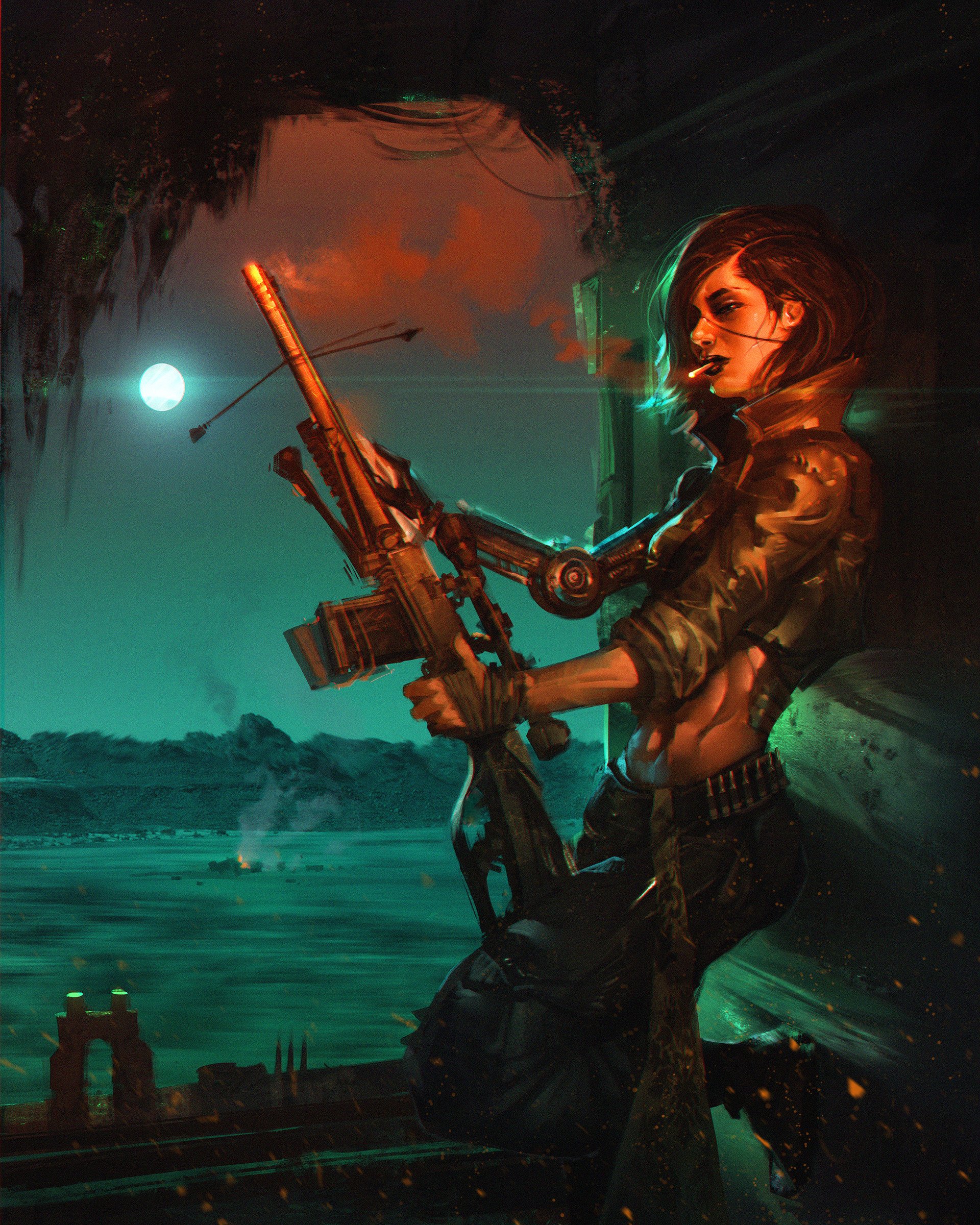 Download Smoking Weapon Cyborg Woman Warrior Sci Fi Woman Art